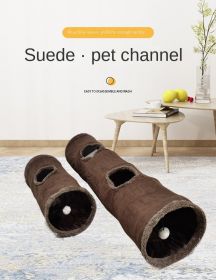 Suede pet tunnel pet toy foldable cat teaser channel cat toy supplies plush cat tunnel - Brown - long