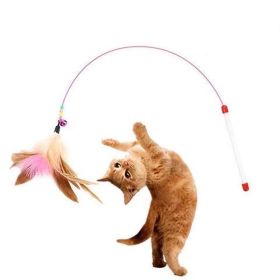 1 Piece Feathers Cat Teaser Cute Design Bell Steel Wire Cat Toys Interactive Cat Tickle Stick Plastic Handle Pet Products - as the picture