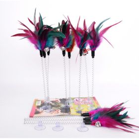 pack of 3 Bell feather cat stick pet cat toy rabbit hair cat stick sucker spring feather cat toy - Colorful feathers - About 35cm