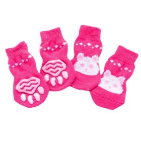 4 Pcs Indoor Cats Dogs Knitted Socks Pink Rabbit Pattern Dog Paw Protection Foot Covers Puppy Teddy Corgi Pet Shoes - Default