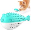 Fish Shape Built-in Small Bell Cat Pet Toothbrush Refillable Catnip Simulation Fish Teeth Cleaning 2 in 1 Chew Toys - blue