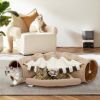 Collapsible Cat Tunnel Bed;  Hide Tunnel for Indoor Cats with Hanging Toys and Cushion Mat;  XH - Coffee