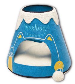 Touchcat Molten Lava Designer Triangular Cat Pet Kitty Bed House With Toy - Blue/White