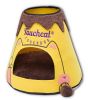 Touchcat Molten Lava Designer Triangular Cat Pet Kitty Bed House With Toy - Yellow/Brown