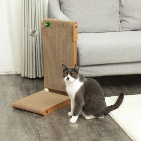 Indoor Cat Scratching Board for Small to Large Cat, Corrugated Board-Covered Cat Scratcher, Cat Scratching Pad with Bell and Built-in Toy - Brown