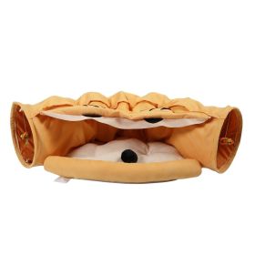 Cat's Telescopic Tunnel Cushioned Bed Pet Nest Teasing Balls Zipper Connection Feline Supplies, Yellow - as Pic