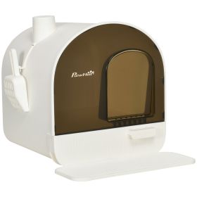 PawHut Cat Litter Box with Lid, Covered Litter Box for Indoor Cats with Tray, Scoop, Filter, 17" x 17" x 18.5", White - as Pic