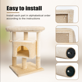 Pefilos 29inch Cat Tree Tower For Indoor Cats Cat Condo With Sisal Scratching Posts, Plush Perch, Cat Bed Furniture, Beige - Beige