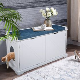 Cat Washroom Bench, Wood Litter Box Cover with Spacious Inner, Ventilated Holes, Removable Partition, Easy Access, White XH - White