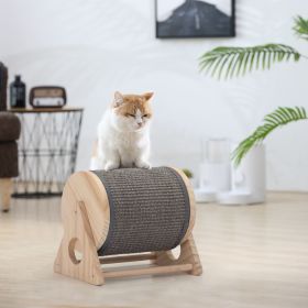 Wooden Cat Scratching Post, 360-Degree Rotating Cat Scratcher Toy with Bells for Indoor Cats and Kittens, Natural - Natural