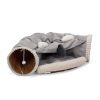 Collapsible Cat Tunnel Bed;  Hide Tunnel for Indoor Cats with Hanging Toys and Cushion Mat;  XH - Gray