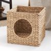 Water Hyacinth Woven Wicker Square Cat Bed Cave - 13" x 13" x 13" - For Small and Medium Cat Breeds and Chihuahua - as Pic