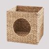 Water Hyacinth Woven Wicker Square Cat Bed Cave - 13" x 13" x 13" - For Small and Medium Cat Breeds and Chihuahua - as Pic