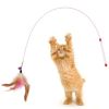 1 Piece Feathers Cat Teaser Cute Design Bell Steel Wire Cat Toys Interactive Cat Tickle Stick Plastic Handle Pet Products - as the picture