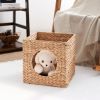 Water Hyacinth Woven Wicker Square Cat Bed Cave - 13" x 13" x 13" - For Small and Medium Cat Breeds and Chihuahua - as Pic