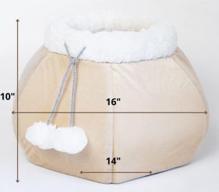 Beige Cat Bed for Indoor Cats Large Kitten House Box Cat Cave with Removable Washable Cushioned Pillow with Fluffy Balls Hanging