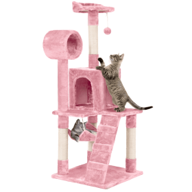 51" Cat Tree with Hammock and Scratching Post Tower, Pink