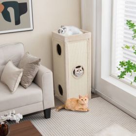 39 Inch Tall Cat Condo with Scratching Posts and 3 Hideaways and 4 Soft Plush Cushions