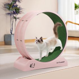 Cat Running Wheel, Small Animal Exercise Treadmill w/ Locking Mechanism, Carpet Runway, Cat Teaser Toy, Indoor, Pink