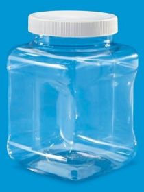 Clear Food Grade PET Plastic Square Grip Storage Jar w/ Cap - 16 Fluid Ounces (1-2 Cup Storage Capacity) - BUY 1 GET 1 FREE (MIX AND MATCH