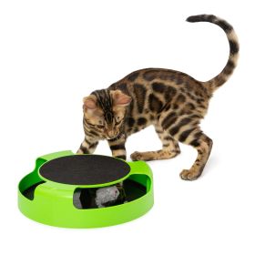 Interactive Indoor Cat Toy With Moving Mouse in a Green Plastic Track Spinning 360 Degrees