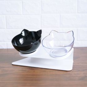 Non Slip Double Cat Bowl With Raised Stand Pet Food Cat Feeder Protect Cervical Vertebra Dog Bowl Transparent Pet Products (Option: Double black white and box)