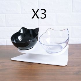 Non Slip Double Cat Bowl With Raised Stand Pet Food Cat Feeder Protect Cervical Vertebra Dog Bowl Transparent Pet Products (Option: Black transparent and box3pcs)