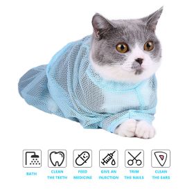 Breathable Mesh Cat Grooming Bath Bag Cats Wash Bags For Pet Kitten Bathing Nail Trimming Anti Scratch Bite Restraint Chat Gato (Color: Blue)