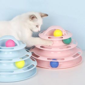 Qsezeny 4 Levels Pet Cat Toy Training Amusement Plate Kitten Tower Tracks Disc Cat Intelligence Amusement Triple Disc tumbler (Color: Pink, size: Four-tier)