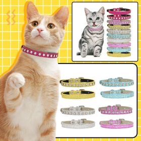 Super Shining Diamond Rhinestone Cat Collar Puppy Baby Dog Cat Collar Leather Strap Kitten Accessories Adjustable Puppy Collar (Color: Pink, size: 35cm)