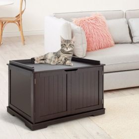 Cat Litter Box Enclosure with Double Doors for Large Cat and Kitty (Color: Brown)