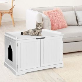 Cat Litter Box Enclosure with Double Doors for Large Cat and Kitty (Color: White)