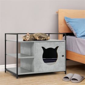 Wooden cat litter box, cat house with 2-level storage shelf living room end table (Color: As shown)