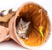 Cat Tunnel Toy Bed with Cushion Mat with Pop up Collapsible 2 Way Tube and Scratching Ball Interactive Toy Peak Hole Hideout House for Cat Puppy Kitte